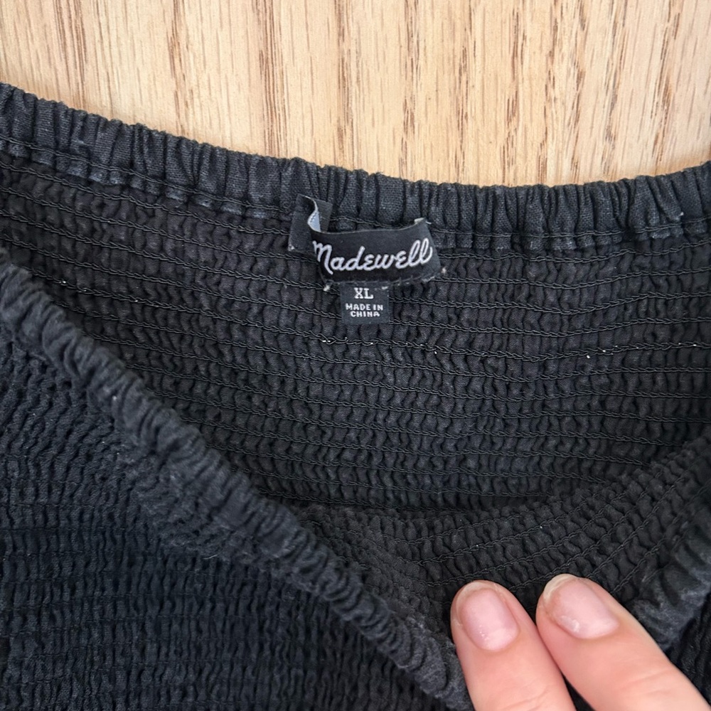 Madewell Black Smocked Midi Dress - Picture 3 of 3